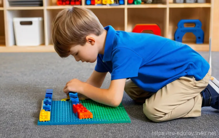 어린이 코딩 게임과 교육완구 - A joyful 7-year-old girl, wearing a bright yellow t-shirt and denim overalls, sits comfortably at a ...