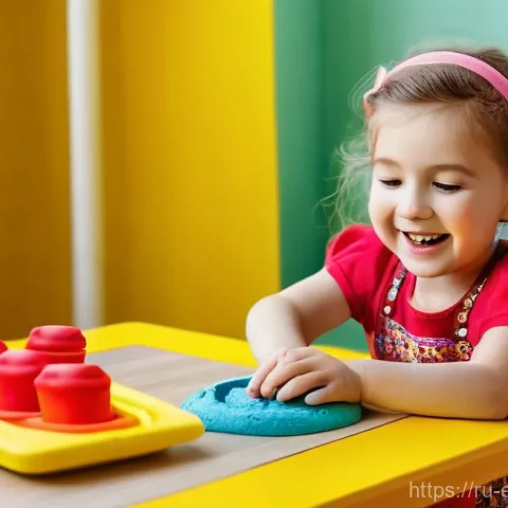 플레이도우의 색상 심리학 - **Prompt:** A cheerful 6-year-old Russian girl, with rosy cheeks and sparkling eyes, is energeticall...