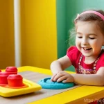 플레이도우의 색상 심리학 - **Prompt:** A cheerful 6-year-old Russian girl, with rosy cheeks and sparkling eyes, is energeticall...