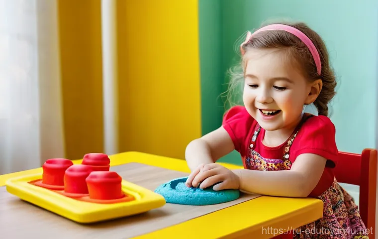 플레이도우의 색상 심리학 - **Prompt:** A cheerful 6-year-old Russian girl, with rosy cheeks and sparkling eyes, is energeticall...