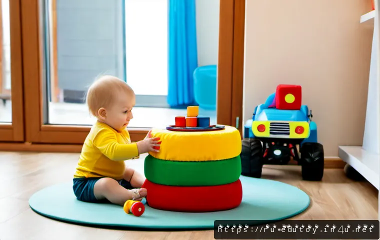 Home 17 유아용 완구와 어린이용 완구의 차이 - Photorealistic comparison scene in a bright Russian family apartment playroom, a simple wooden activ...